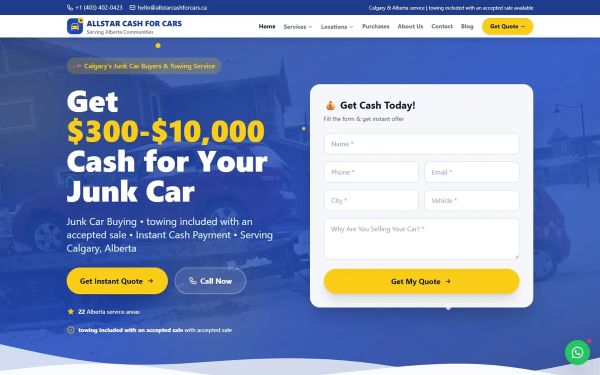 AllStar Cash For Cars Ltd website screenshot for Automotive — scrap/used vehicle buying & recycling