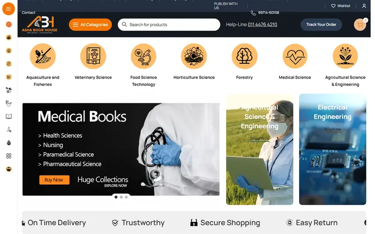 Asha Book House website screenshot for Ecommerce — academic & technical book retail