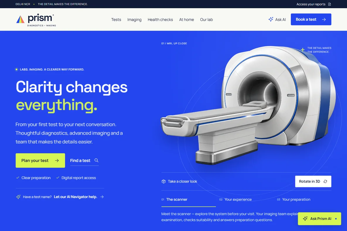 Prism Diagnostics & Imaging website screenshot