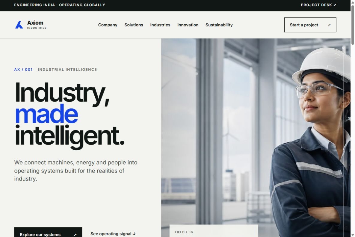 Axiom Industries homepage website demo screenshot