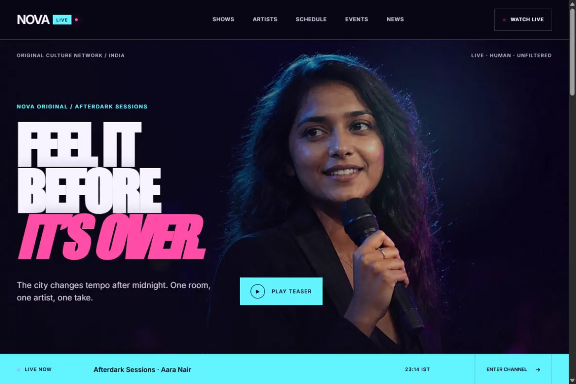 NOVA Live website screenshot
