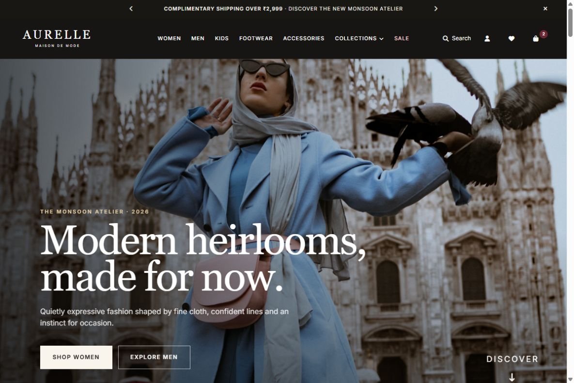 AURELLE homepage website demo screenshot