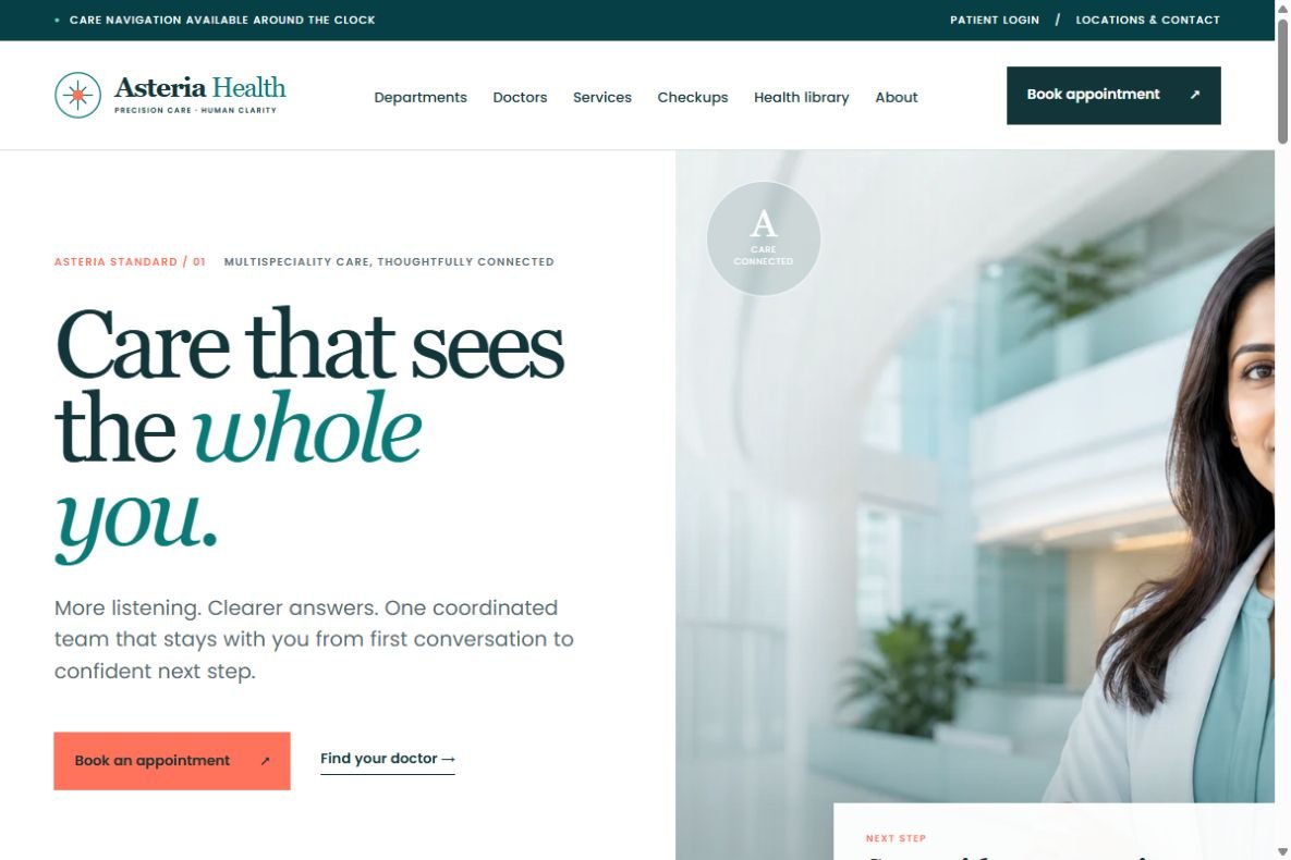Asteria Health homepage website demo screenshot