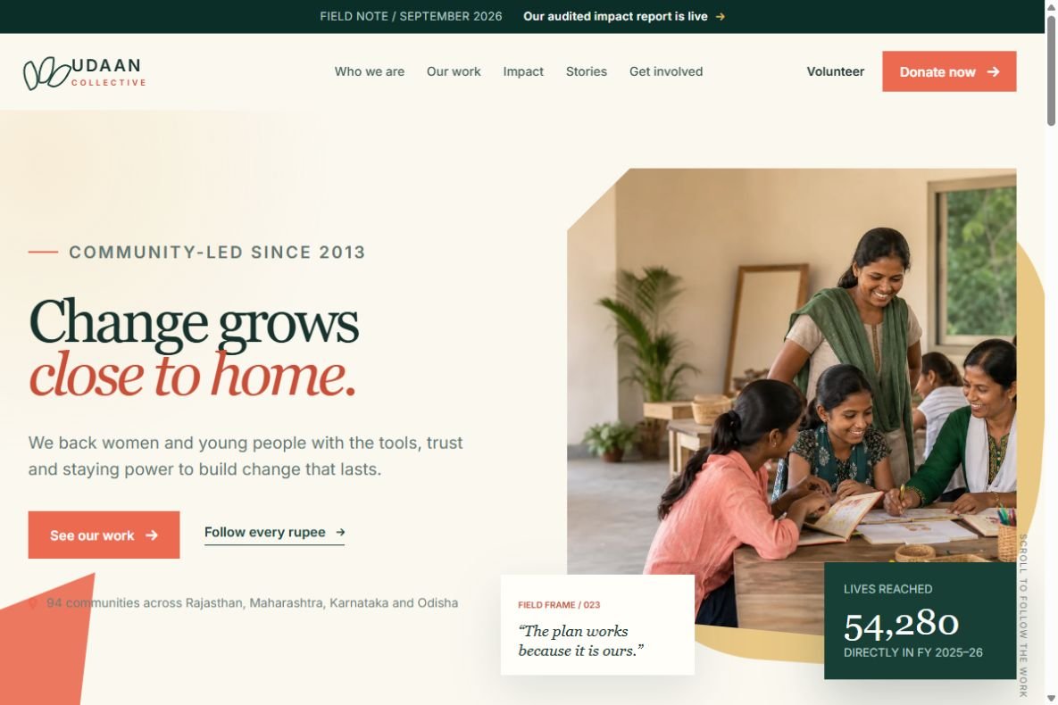 Udaan Collective homepage website demo screenshot