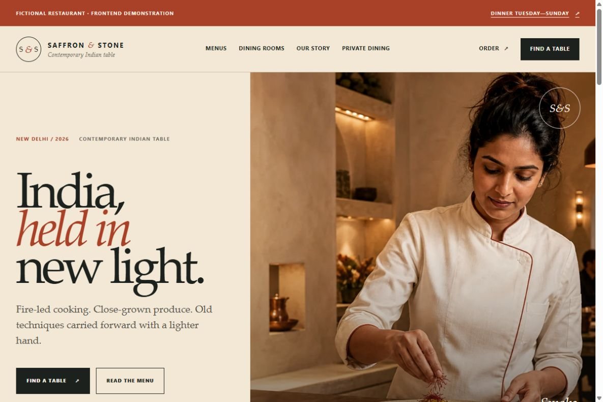 Saffron & Stone homepage website demo screenshot