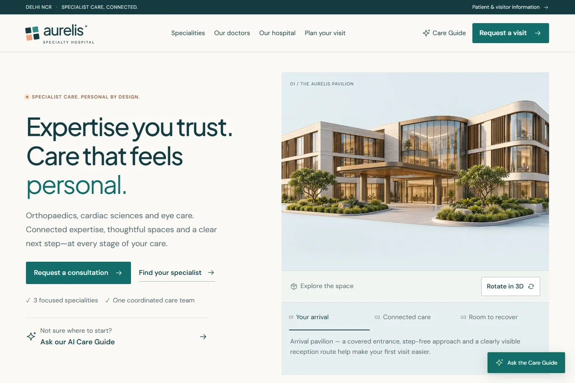 Aurelis Specialty Hospital website screenshot