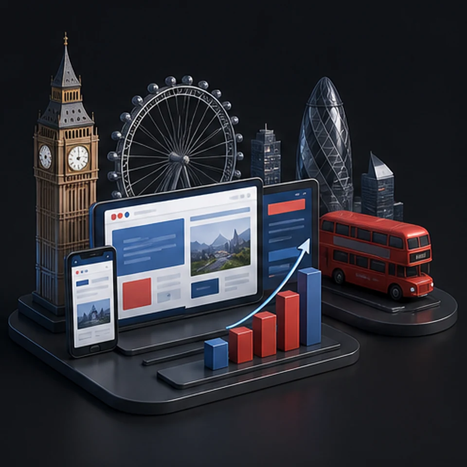3D illustration of responsive website design for businesses in Bristol