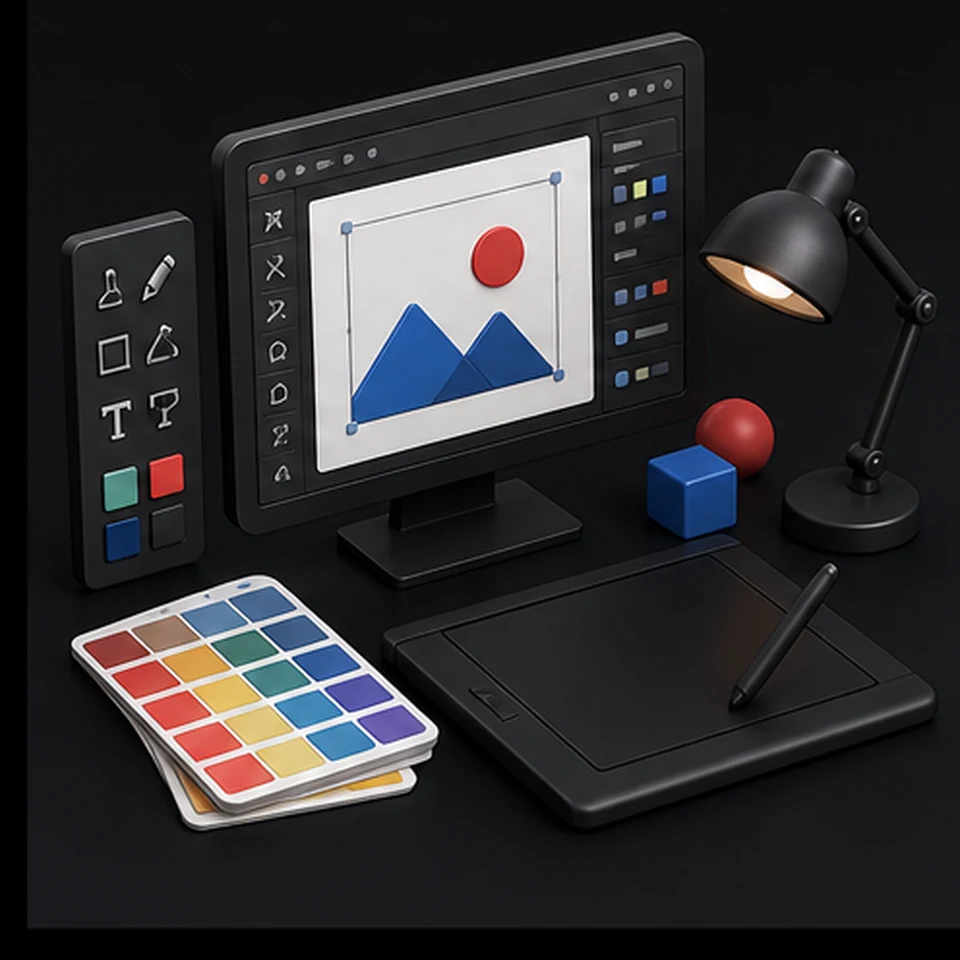 3D illustration representing graphic design services