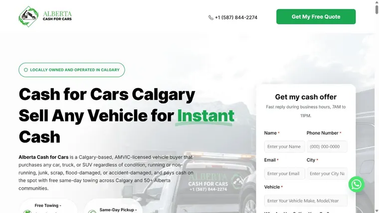 Alberta Cash For Cars cash-for-cars website portfolio screenshot