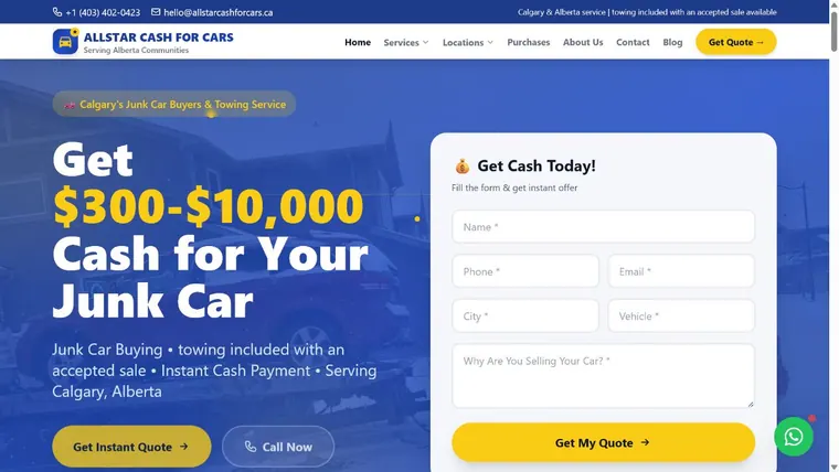 AllStar Cash For Cars cash-for-cars website portfolio screenshot