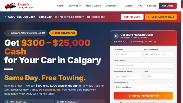 Dave's Cash For Cars Calgary cash-for-cars website portfolio screenshot