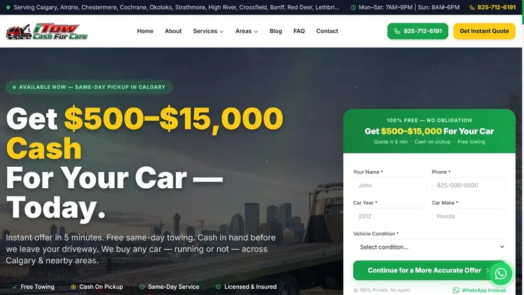 i-Tow Cash For Cars cash-for-cars website portfolio screenshot