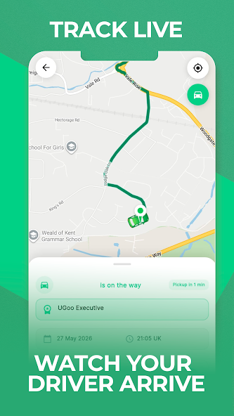 UGoo live taxi app real-time driver map and arrival status screen
