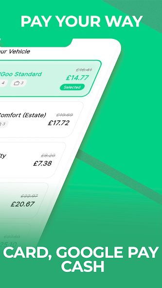UGoo live taxi app fare preview and payment options screen