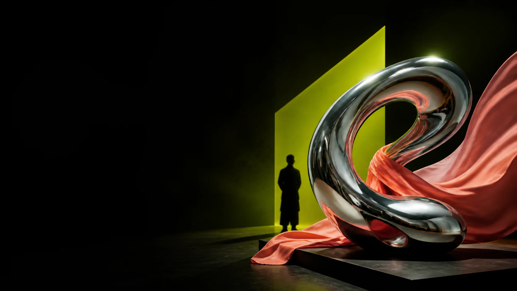 Surreal chrome, coral and acid-lime campaign artwork