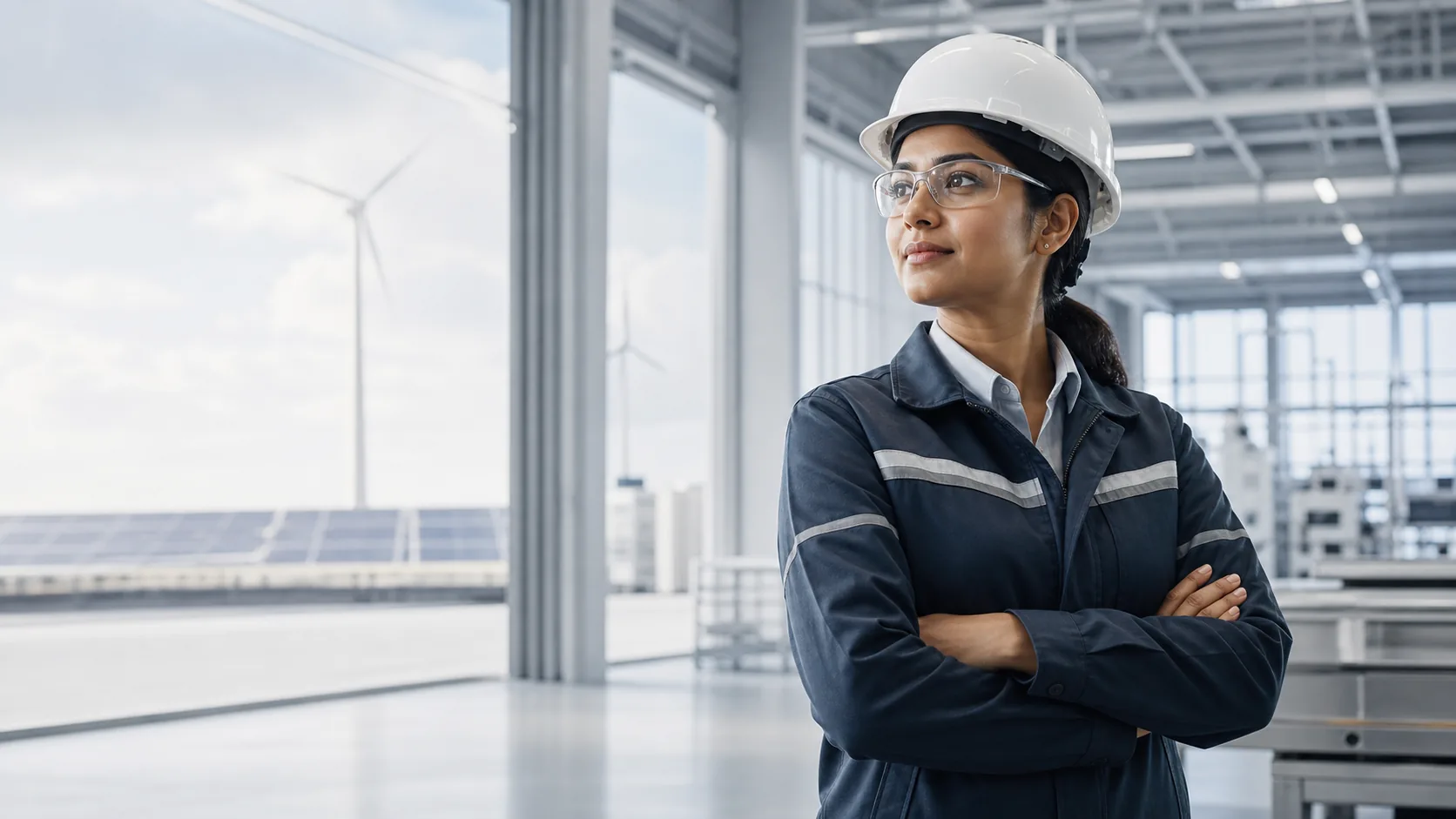 Engineer reviewing an advanced industrial operations facility