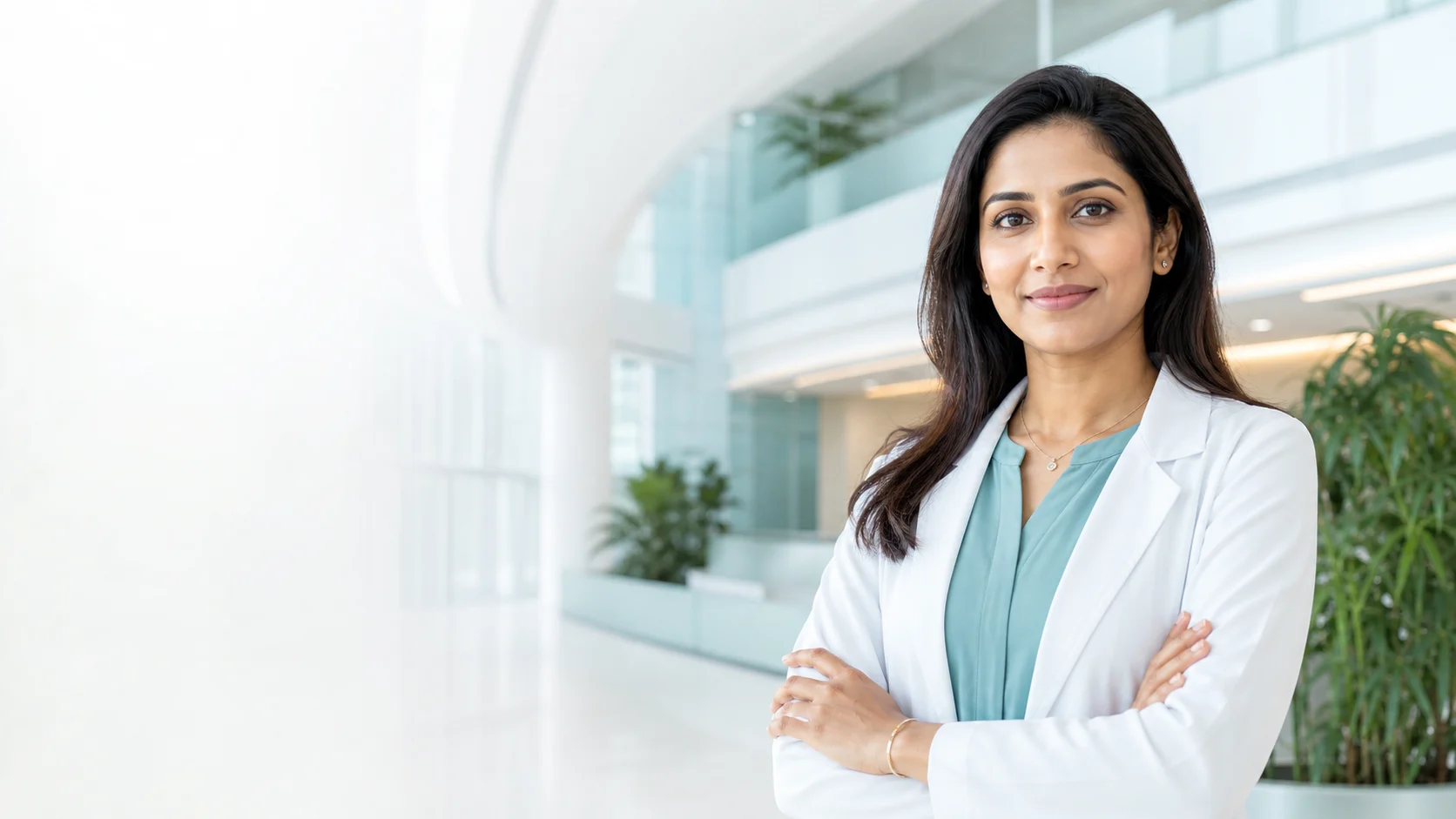 Woman doctor in a bright modern clinical setting