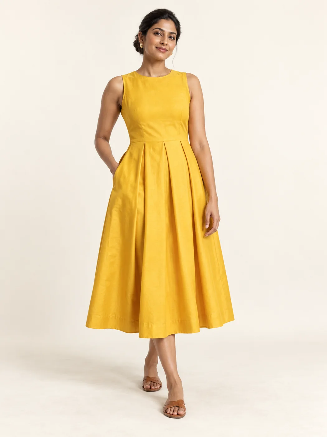 Ambar Pleated Dress in Marigold